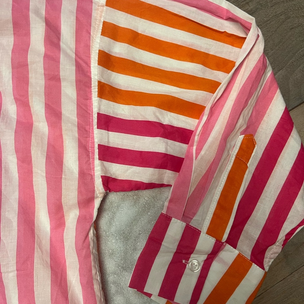 Beach Riot Pink and Orange Striped Oversized Cotton Cover up Shirt 100% Cotton - Picture 5 of 7